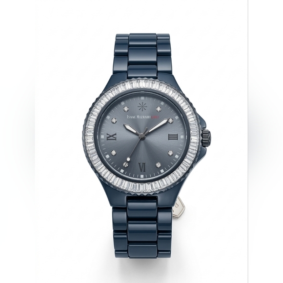 Isaac Mizrahi Accessories - Isaac Mizrahi Live! Baguette Crystal Bezel Ceramic Link Watch